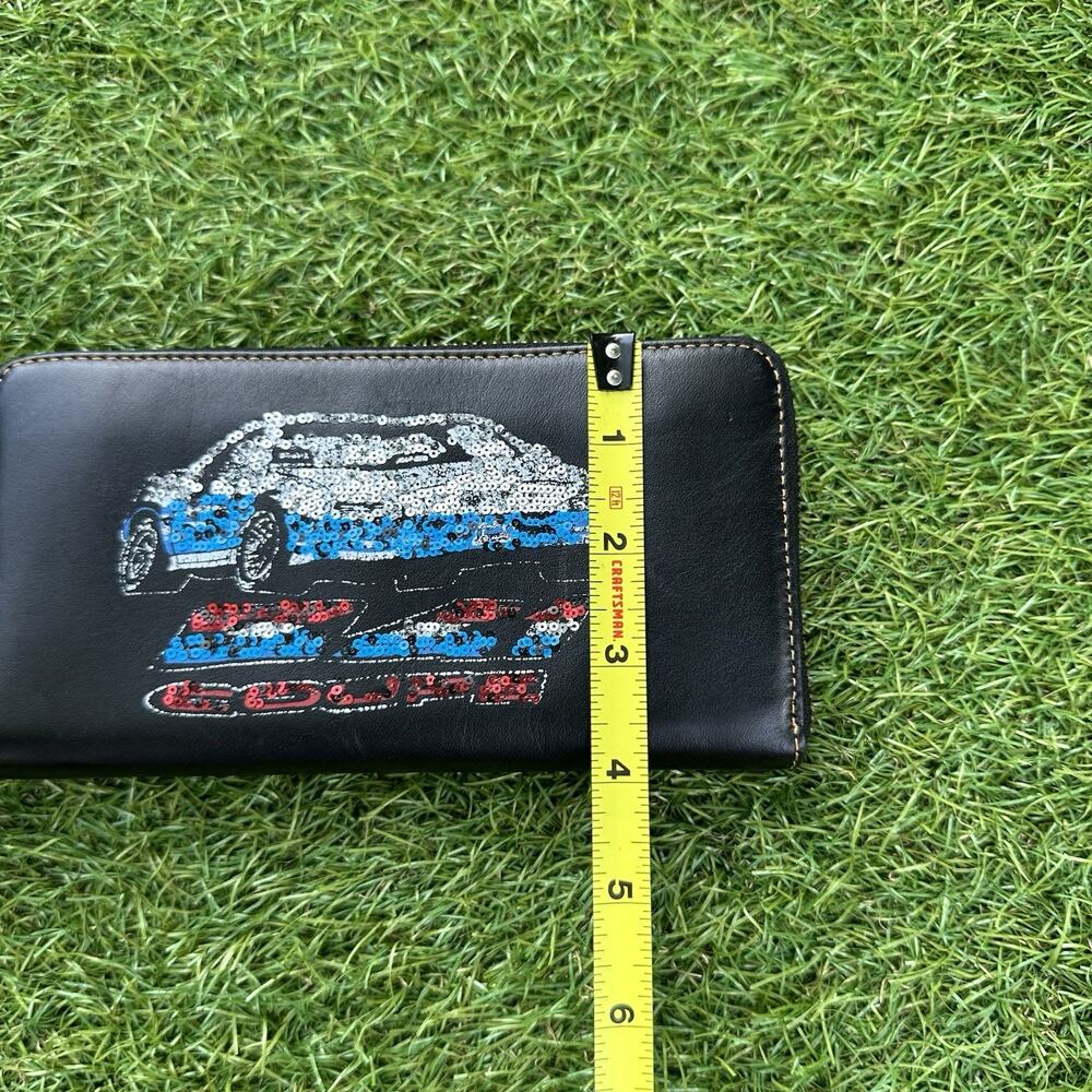 Coach Wallet Coupe Car Accordion Leather Zip Around Clutch Black Sequin - Picture 9 of 9